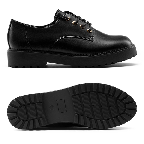 Classic Lace-Up Oxford Shoes - BLACK PU - 4